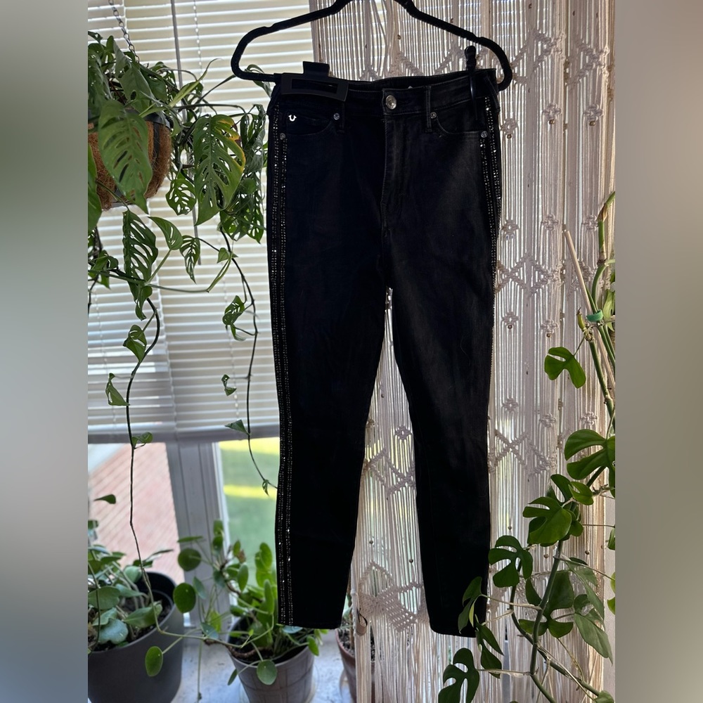 Black true religion skinny jeans with crystals